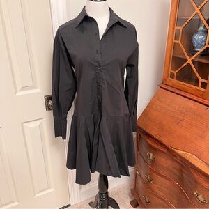 Melloday Black Long Sleeve Button Down Flutter Hem Dress